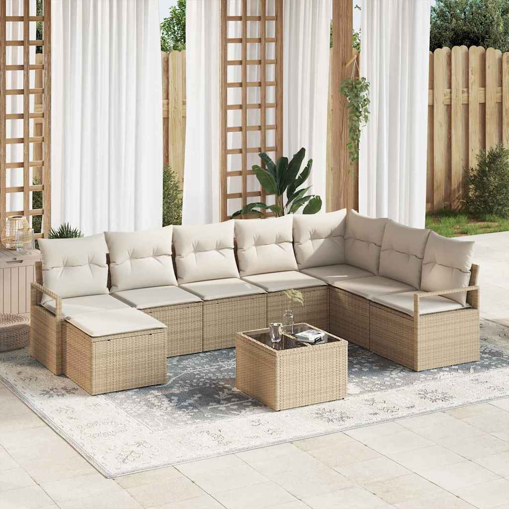 Garten-Sofa-Set mit Kissen mit Speicher 9 pcs Beige und Creme